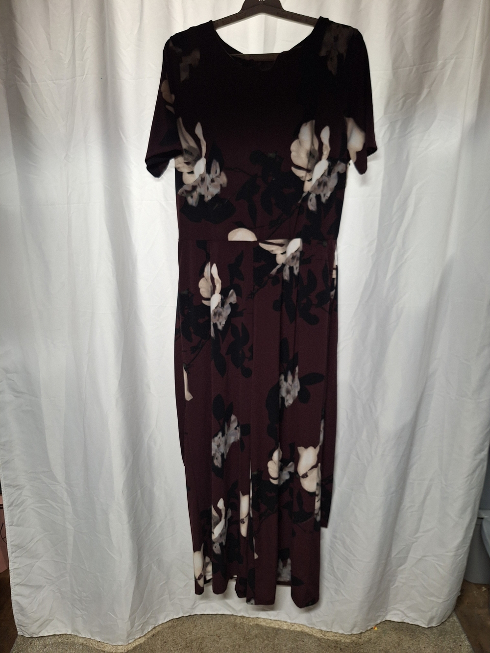 Dex Burgundy Floral Short-Sleeve Jumpsuit